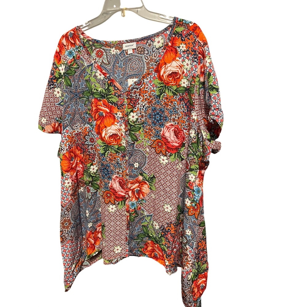 Avenue Plus Size 26 28 Tropical Floral Print‎ V Neck Tunic Top Blouse